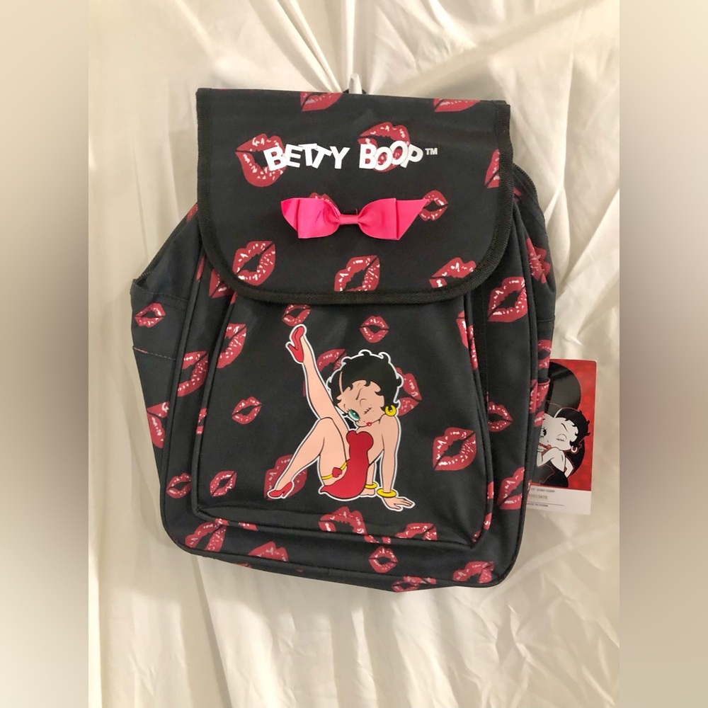 Betty boop red lips printed betty boop leg up black backpack brand new